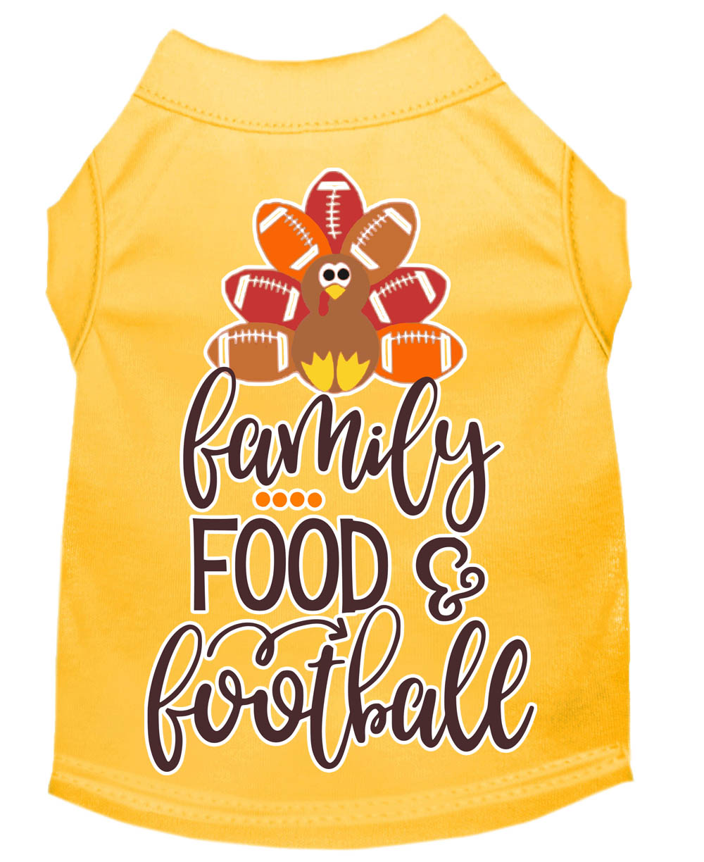 Family, Food, and Football Screen Print Dog Shirt Yellow XXXL